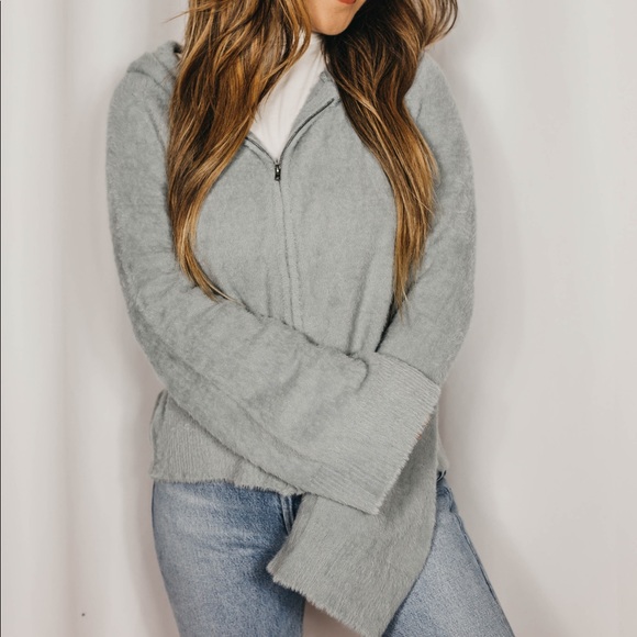 NEW // Fuzzy Soft Zipper Up Hooded Jacket - Blue - Picture 6 of 8